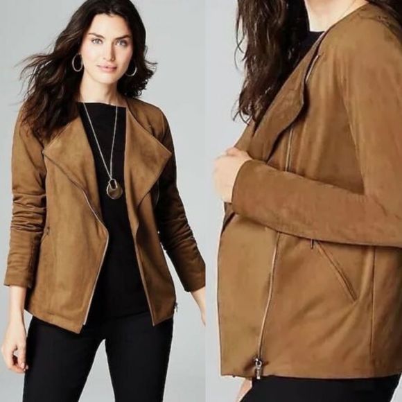 J. Jill Jackets & Blazers - J. Jill Faux Suede Long Sleeve Asymmetrical Moto Jacket S